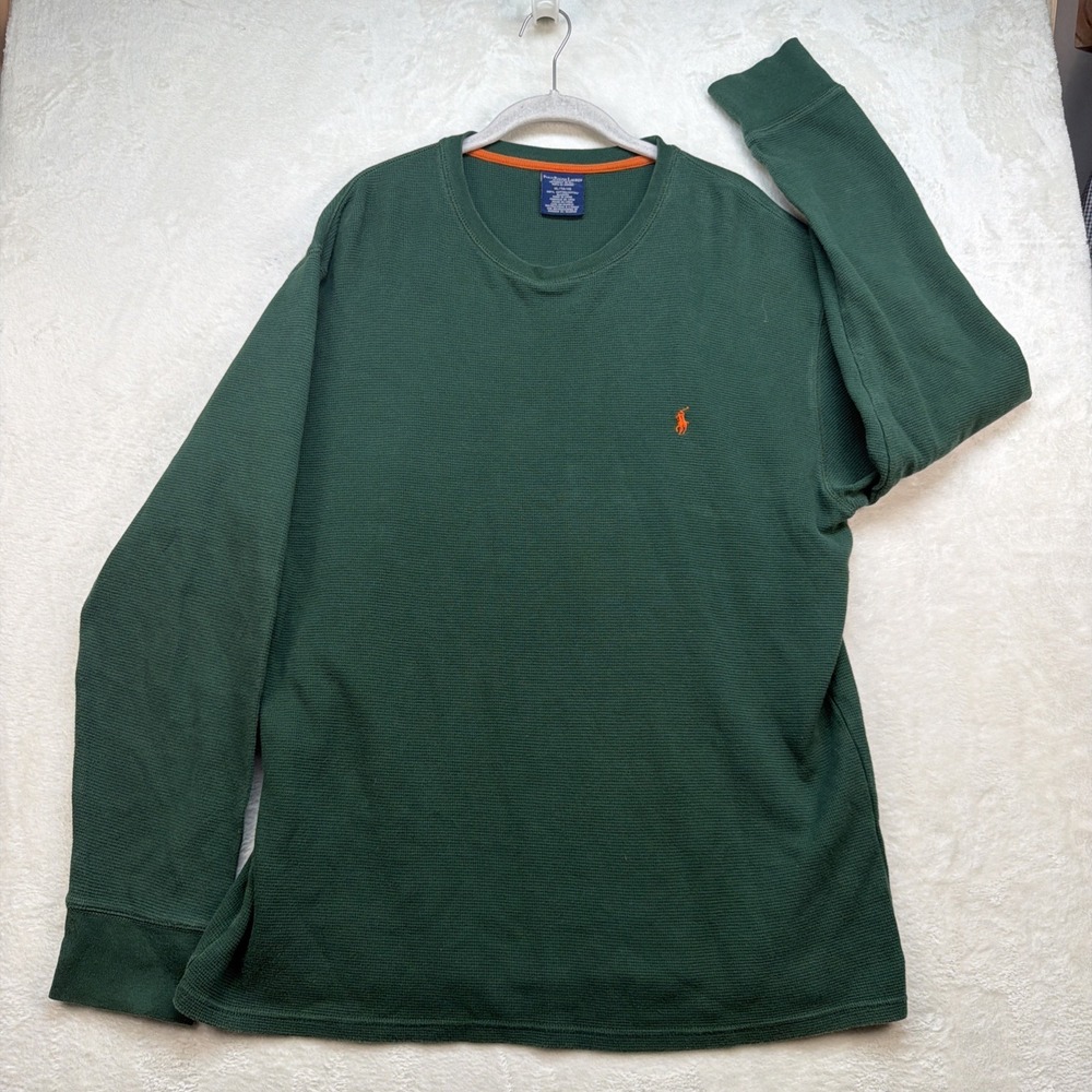 Polo Ralph Lauren Waffle Knit Thermal Shirt Mens XL Green Long Sleeve‎